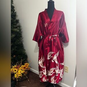 Elegant Red Kimono with Crane Design